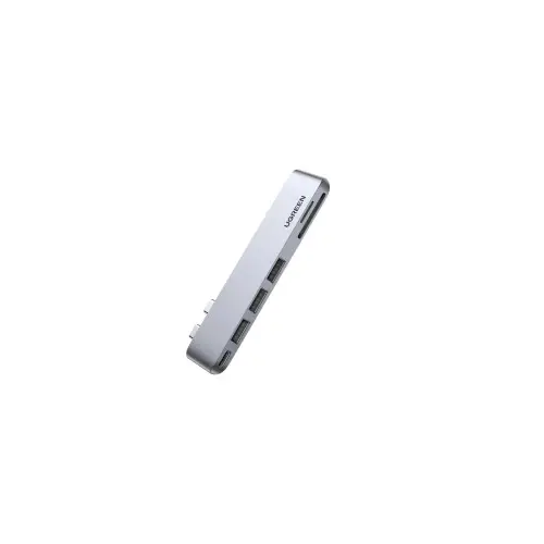 UGREEN USB Hub, Dual USB-C na 3xUSB3.0, TF/SD, USB-C (Ž), za MacBook Pro/Air, sivi