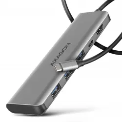 USB-C hub AXAGON model HMC-5H (srebrna, 3x USB-A, 4K HDMI, PD 100W)