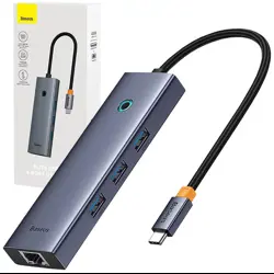 USB Hub BASEUS UltraJoy, 4u1, USB-C sivi