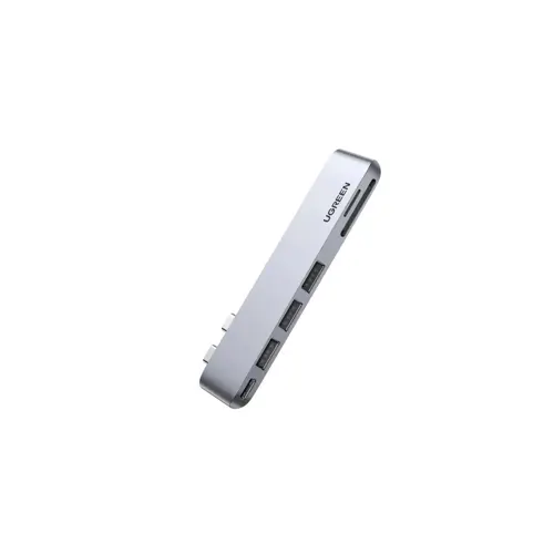 USB HUB UGREEN, Dual USB-C na 3xUSB3.0, TF/SD, USB-C (Ž), za MacBook Pro/Air, sivi