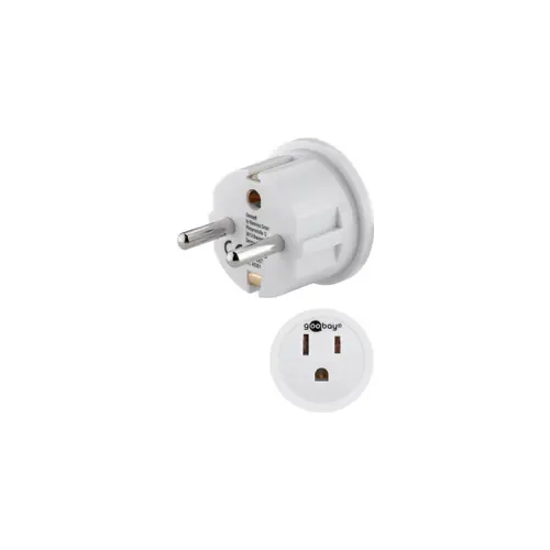 Utikač šuko adapter, šuko (M) na američka utičnica, s uzemljenjem, bijeli, GOOBAY 45351
