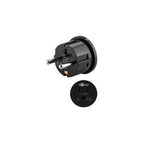 Utikač šuko Adapter, šuko (M) na američka utičnica, s uzemljenjem, crni, GOOBAY 45350