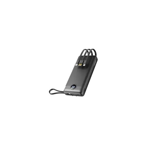 Prijenosna baterija VEGER s ugrađenim C20 kablovima (20000 mAh, crna)