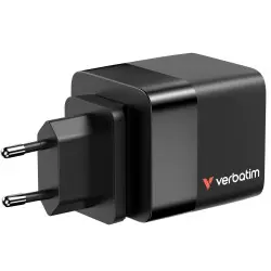 Verbatim GaN zidni punjač 65W s USB-C kabelom na uvlačenje, PD, QC 3.0, 1xUSB-C, 1xUSB-A 