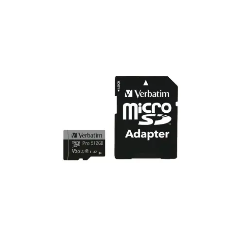 Verbatim memorijska kartica PRO Micro SDXC 512GB, U3, A2, V30, Class 10 Card + Adapter