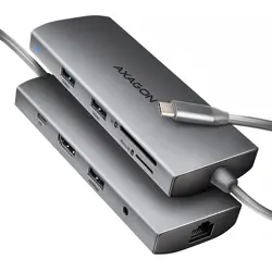 Višefunkcijski usb hub AXAGON HMC-8HLSA (srebrna, 3x USB-A, HDMI 4K/60Hz, SD/microSD, Gigabit LAN, Audio, PD 100W)