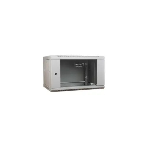 Wall-mounted network cabinet 19" 6U rack 600x450, door glass, gray, unfolded, not folded, 60kg