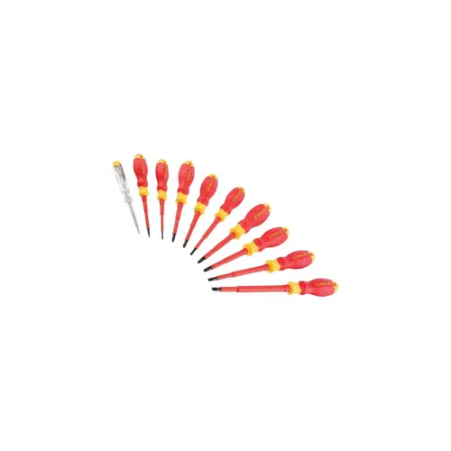 VDE izvijači STANLEY Zest. screw.vde 10pcs 2pz+2ph+5sl+tester (set od 10 komada, 2 Pozidriv, 2 Phillips, 5 ravni, uključuje tester)